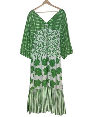 Genesis V Neck A Line Tiered Maxi Dress Green One Size Multiple Print Boho